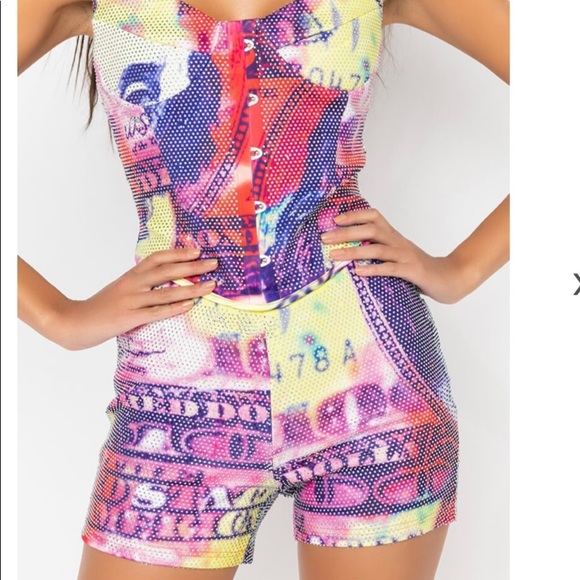 Rhinestone money corset romper - Picture 3 of 8